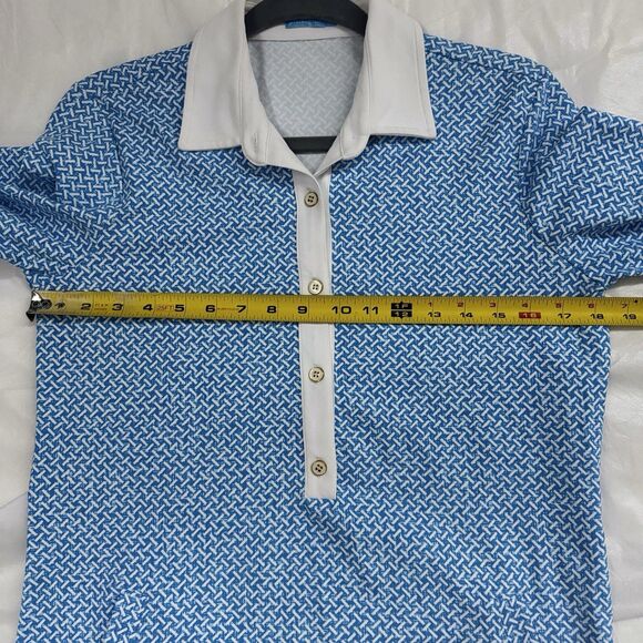 J.McLaughlin Callie Dress M Blue Geometric Shirt Preppy Coastal Resort Nautical - Picture 6 of 16